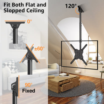 ELIVED Ceiling TV Mount Fits Most 26-65 Inch LED, LCD OLED Flat Screen TVs, Full Motion Height Adjustable TV Mount Bracket, Swivel and Tilt TV Bracket, Max VESA 400x400mm, Holds up to 99 lbs.