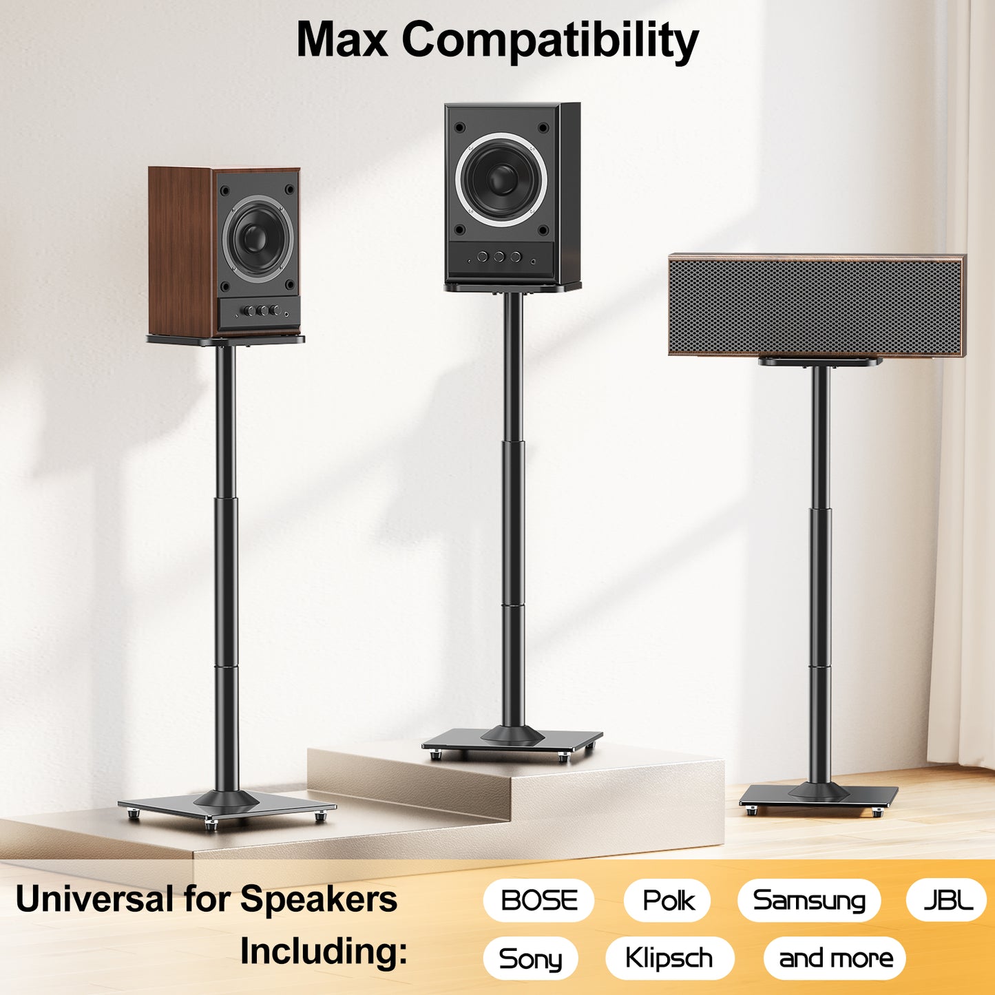 ELIVED Universal Speaker Stands Height Adjustable 28"-37.4", Bookshelf Speaker Stand Pair for Satellite Studio Large Speakers Up to 22 lbs, Surround Sound Speaker Stand with Cable Management, Black