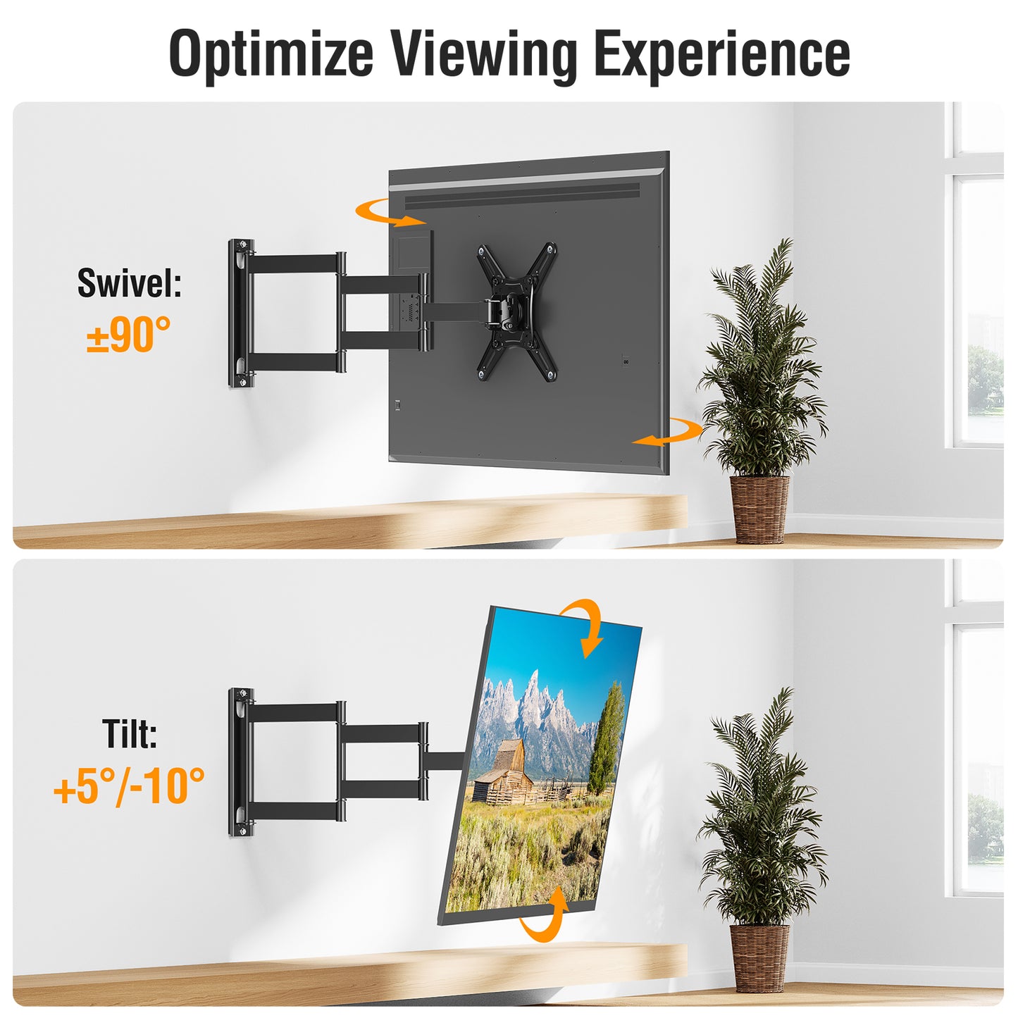 ELIVED Long Arm TV Wall Mount for Most 14-42 Inch tvs & Monitors, 21.7 Inch Long Extension TV Mount Swivel and Tilt, Full Motion Wall Mount tv Bracket Fit Max VESA 200x200mm, Holds up to 44 lbs