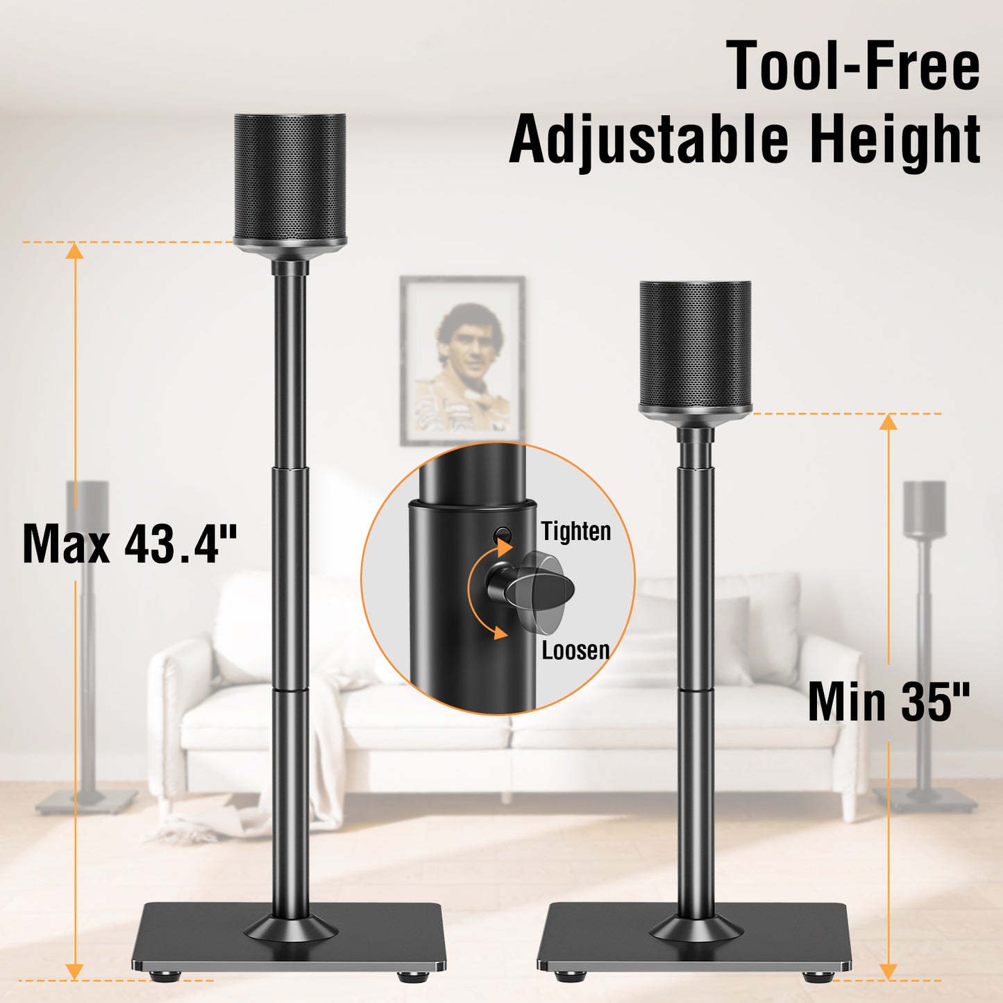 ELIVED Speaker Stands for Sonos Era 100 and Sonos One, One SL, Play:1, Height Adjustable 35"- 43.4" Speaker Stands Pair, Surround Sound Speaker Stand with Cable Management, 11 LBS Loading, YD5036