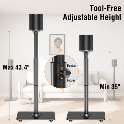 ELIVED Speaker Stands for Sonos Era 100 and Sonos One, One SL, Play:1, Height Adjustable 35"- 43.4" Speaker Stands Pair, Surround Sound Speaker Stand with Cable Management, 11 LBS Loading, YD5036