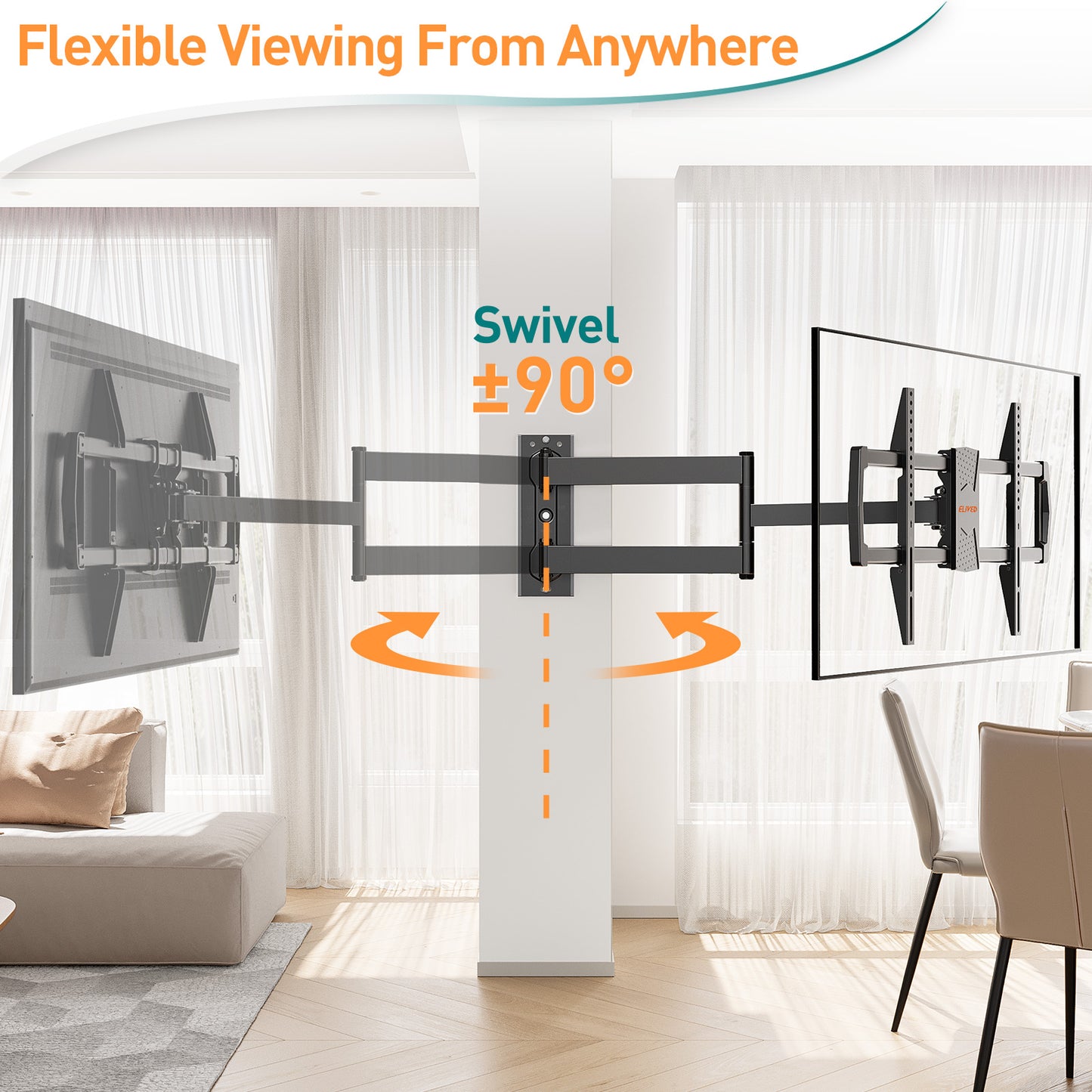 ELIVED 813mm Long Arm TV Wall Bracket for Most 37-75 Inch TVs, Universal Long Extension Arm Corner TV Wall Mount, With Tilt, Swivel, Up to 45 kg, Max VESA 600x400mm