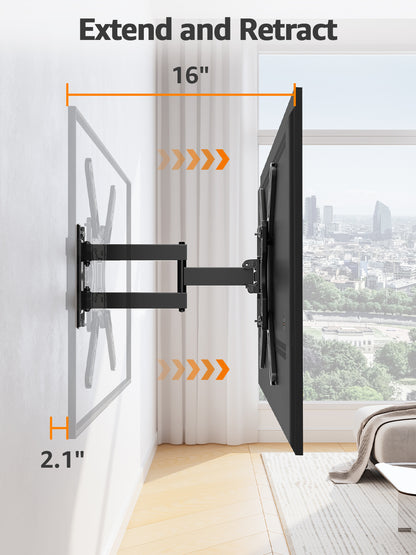 ELIVED Full Motion TV Wall Mount for Most 26-60 Inch TVs, Articulating Arms Swivel and Tilt tv Mount, Wall Mount Brackets Max VESA 400x400, Single Stud Perfect Center Design, Holds Up to 77 lbs.