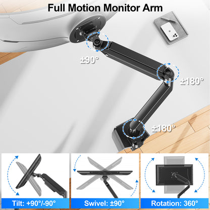 ErgoFocus Heavy Duty Monitor Mount for Max 49 inch Ultrawide Screens, Hold 2.2 to 44 lbs, Premium Single Monitor Arm for Samsung Odyssey G9 and More, Adjustable Gas Spring Desk Stand, VESA Mount