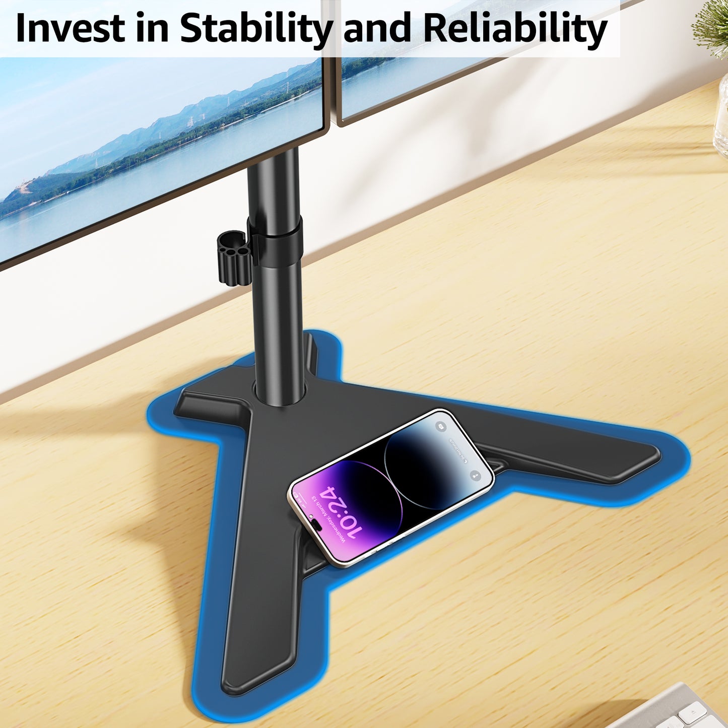 HOMOUNT Dual Monitor Stand, Freestanding & Height Adjustable Monitor Desk Mount, VESA Mount Computer Monitor Stand for 2 Screens, up to 27 inches