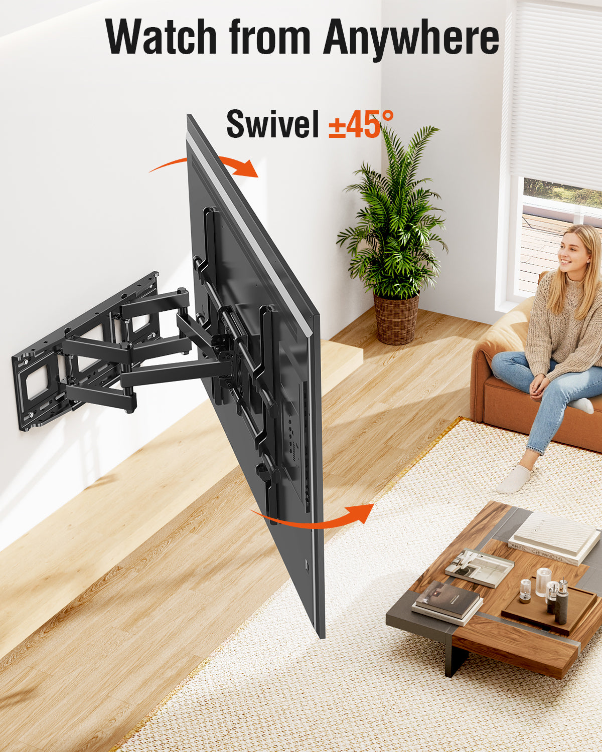 ELIVED TV Wall Mount for Most 42-82" Flat Curved TVs, Heavy Duty TV Mount with Articulating 6 Arms Hold up to 110 lbs, Full Motion Bracket Swivel, Tilt, Easy Install Fits 16" Studs, Max VESA 600x400mm