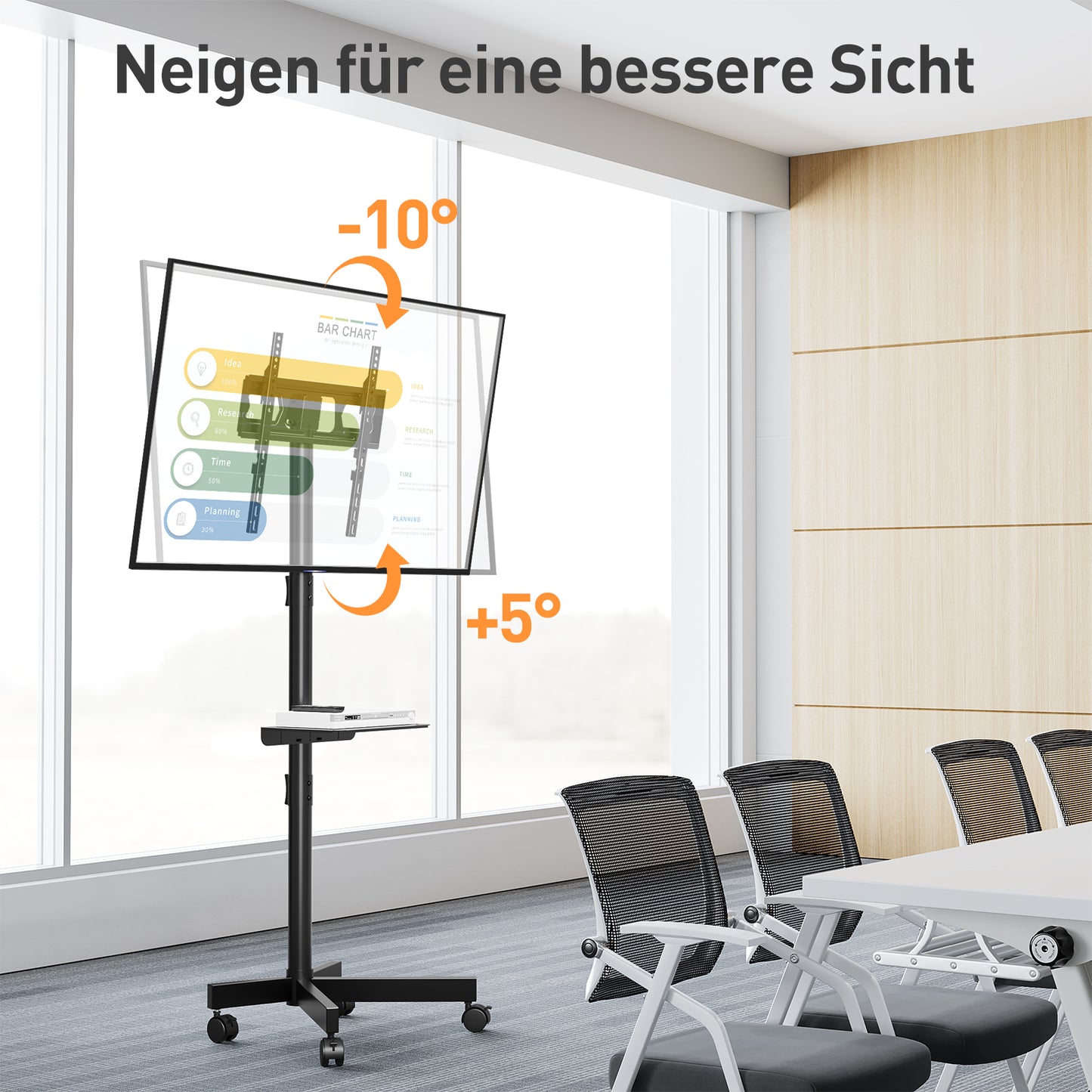 ELIVED TV Ständer Rollbar für 26-65 Zoll Fernseher bis zu 35kg, Max VESA 400x400mm, Mobiler TV Stand mit Rollen Höhenverstellbar Fernseher Bodenständer EV1117
