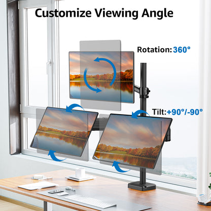 ErgoFocus Triple Monitor Mount Fits Max 32" Computer Screen, Holds up to 17.6lbs Each Arm, 3 Monitor Desk Mount, Triple Stand with Tilt Swivel Rotation, VESA Mount 75/100mm