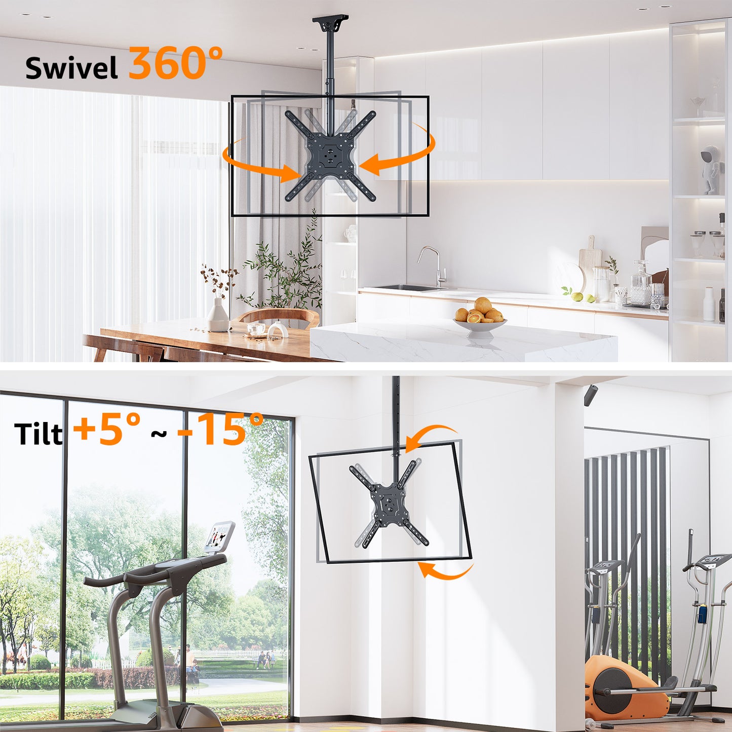 ELIVED Ceiling TV Mount Fits Most 26-65 Inch LED, LCD OLED Flat Screen TVs, Full Motion Height Adjustable TV Mount Bracket, Swivel and Tilt TV Bracket, Max VESA 400x400mm, Holds up to 99 lbs.