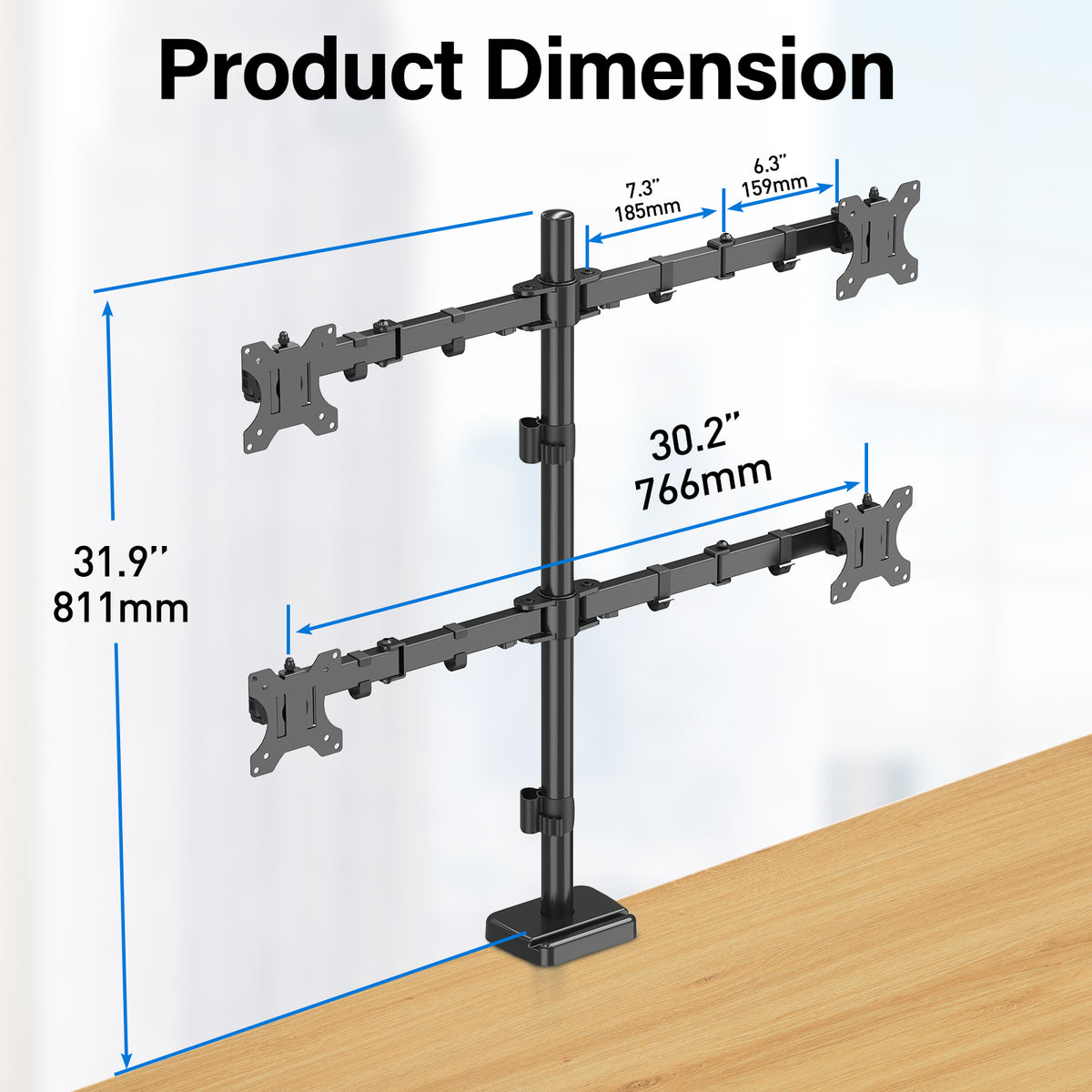 ErgoFocus 4 Monitor Mount for Max 32", Quad Monitor Arm for Desk Fully Adjustable Stacked 4 Desk Stand, 4 Heavy Duty Monitor Mount, Holds up to 17.6lbs per Arm, VESA Mount