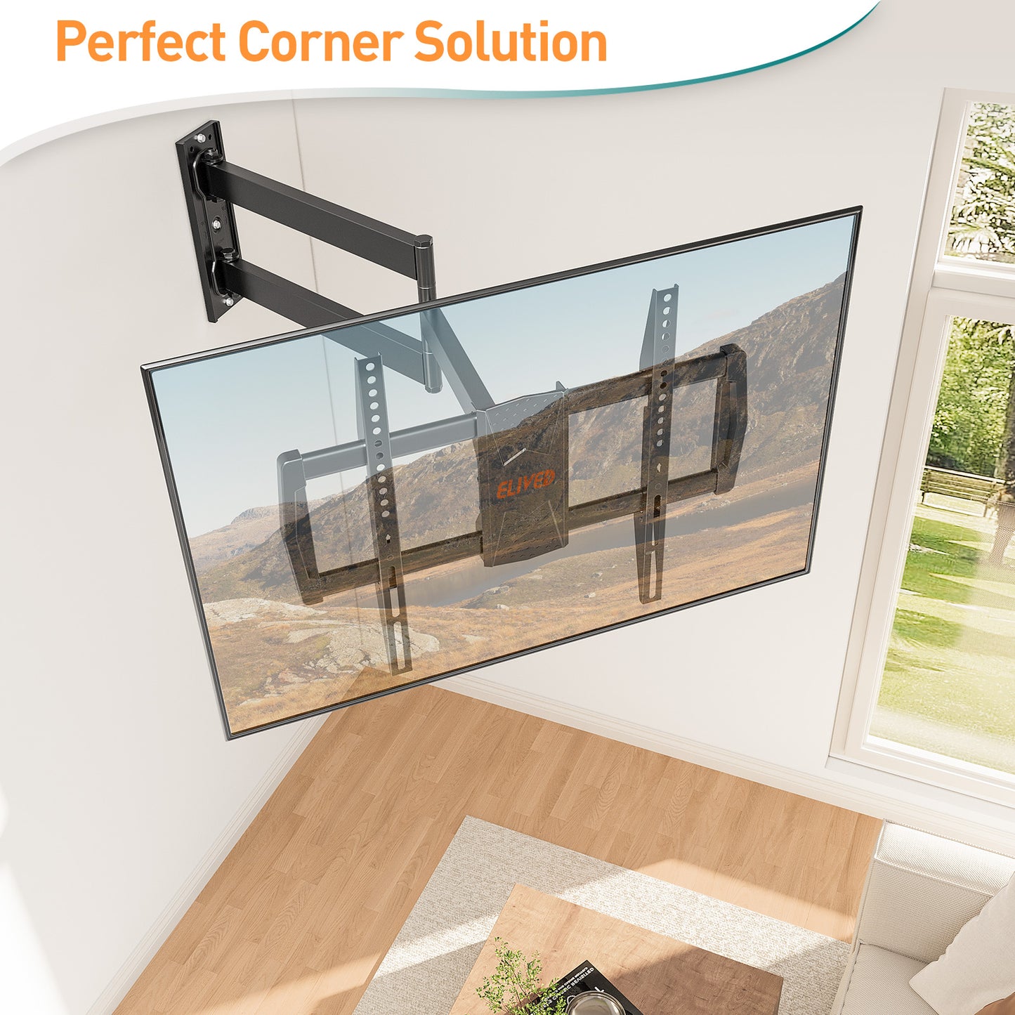 ELIVED 813mm Long Arm TV Wall Bracket for Most 37-75 Inch TVs, Universal Long Extension Arm Corner TV Wall Mount, With Tilt, Swivel, Up to 45 kg, Max VESA 600x400mm