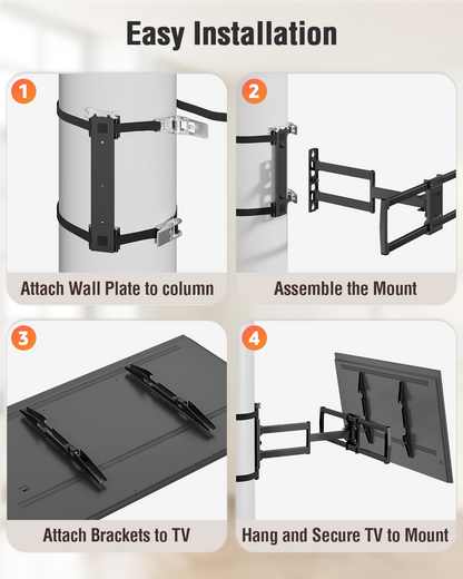 ELIVED Pillar TV Mount for Most 32"-75" TVs, Column TV Mount for Gazebo Patio Pergola, No Drill Full Motion tv Bracket Swivel and Tilt, Fits Multi-Shaped Poles, Max VESA 600x400mm, 88 Lbs.