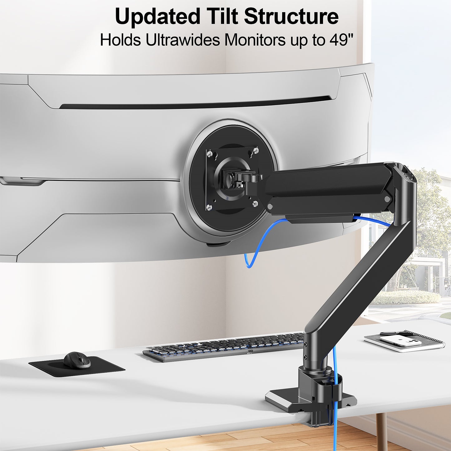 ErgoFocus Heavy Duty Monitor Mount for Max 49 inch Ultrawide Screens, Hold 2.2 to 44 lbs, Premium Single Monitor Arm for Samsung Odyssey G9 and More, Adjustable Gas Spring Desk Stand, VESA Mount