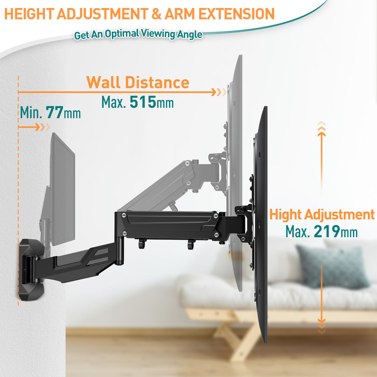 ELIVED Height Adjustable TV Wall Bracket for Most 23"-55" Flat/Curved TVs