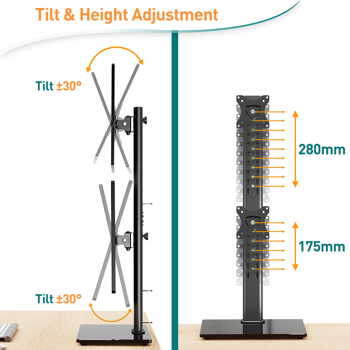 ELIVED Vertical Dual Monitor Stand for 13-32 Inch Flat Curved Screens