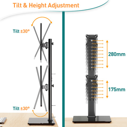 ELIVED Vertical Dual Monitor Stand for 13-32 Inch Flat Curved Screens