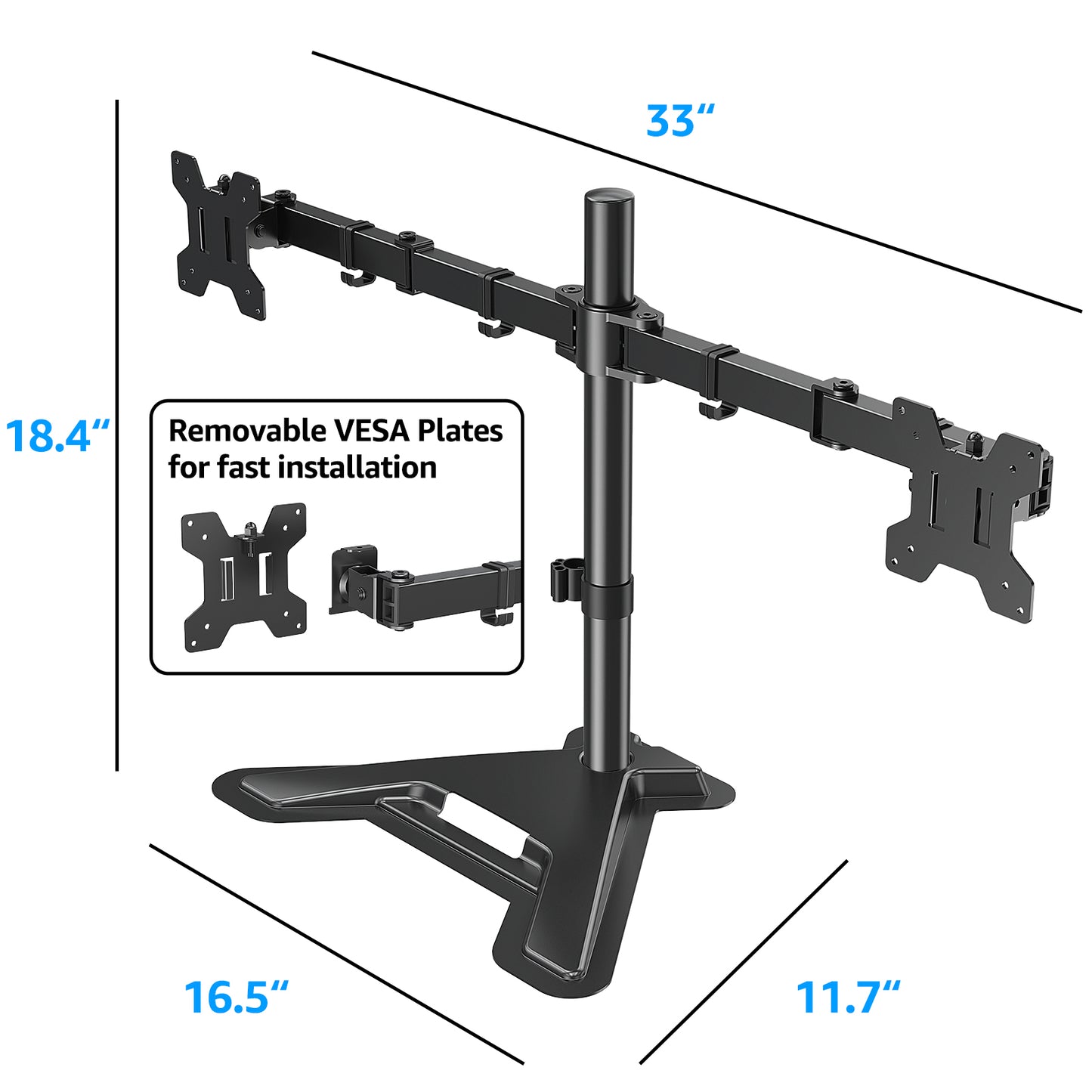 HOMOUNT Dual Monitor Stand, Freestanding & Height Adjustable Monitor Desk Mount, VESA Mount Computer Monitor Stand for 2 Screens, up to 27 inches