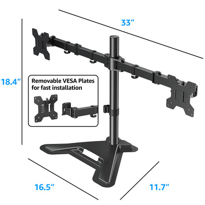 HOMOUNT Dual Monitor Stand, Freestanding & Height Adjustable Monitor Desk Mount, VESA Mount Computer Monitor Stand for 2 Screens, up to 27 inches