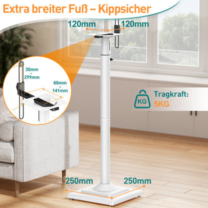 ELIVED Universal Lautsprecherständer höhenverstellbar bis 106cm, Boxenständer mit interner Kabelkanal für Regallautsprecher, 5kg Tragkraf, Weiß, 1 Paar
