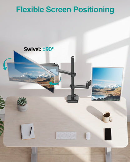 ErgoFocus  Vertical Dual Monitor Mount Fit up to 32", Stacked Monitor Stand for 2 Computer Screens, Gas Spring Full Motion Adjustable Tall Display Desk Mount, Each Arm Holds up to 17.6lbs, VESA Mount