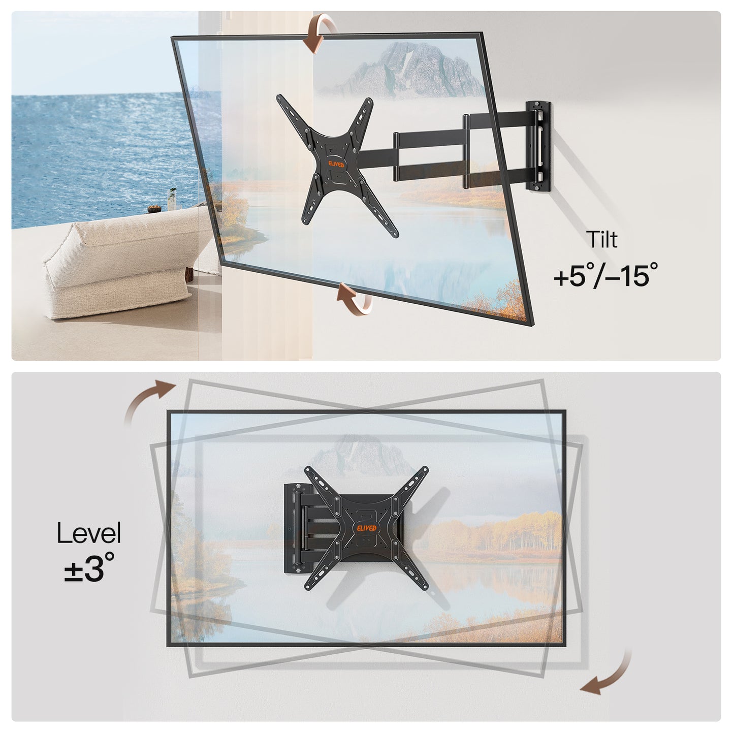 ELIVED Outdoor Long Arm TV Wall Mount for Most 26-65 Inch TVs, 37.4 Inch Long Extension TV Mount Swivel and Tilt, Max VESA 400x400mm, Full Motion Weatherproof Wall Mount tv Bracket Holds up to 77 lbs.  YD3018-OD