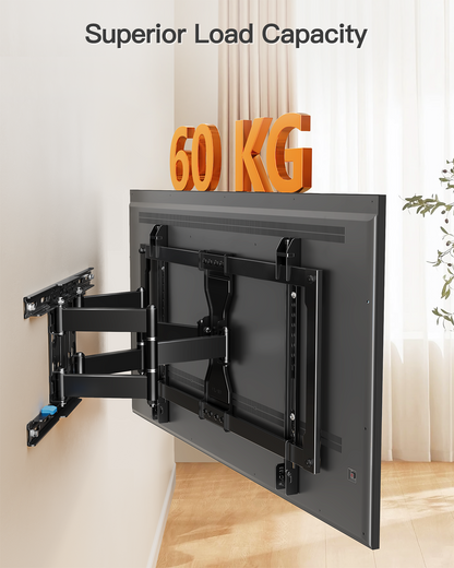 ELIVED 1.1" Ultra Slim TV Wall Bracket for 37-90 Inch TVs, Heavy Duty TV Bracket 60kg, Full Motion Articulating TV Wall Mount, Max VESA 600x400mm, Fits 16" Wood Studs