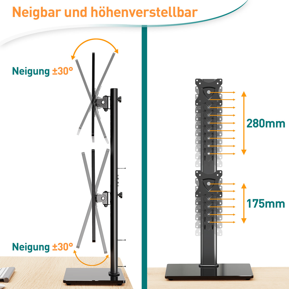 ELIVED Dual Monitor Ständer für Zwei Bildschirme bis zu 32 Zoll bis zu 15KG