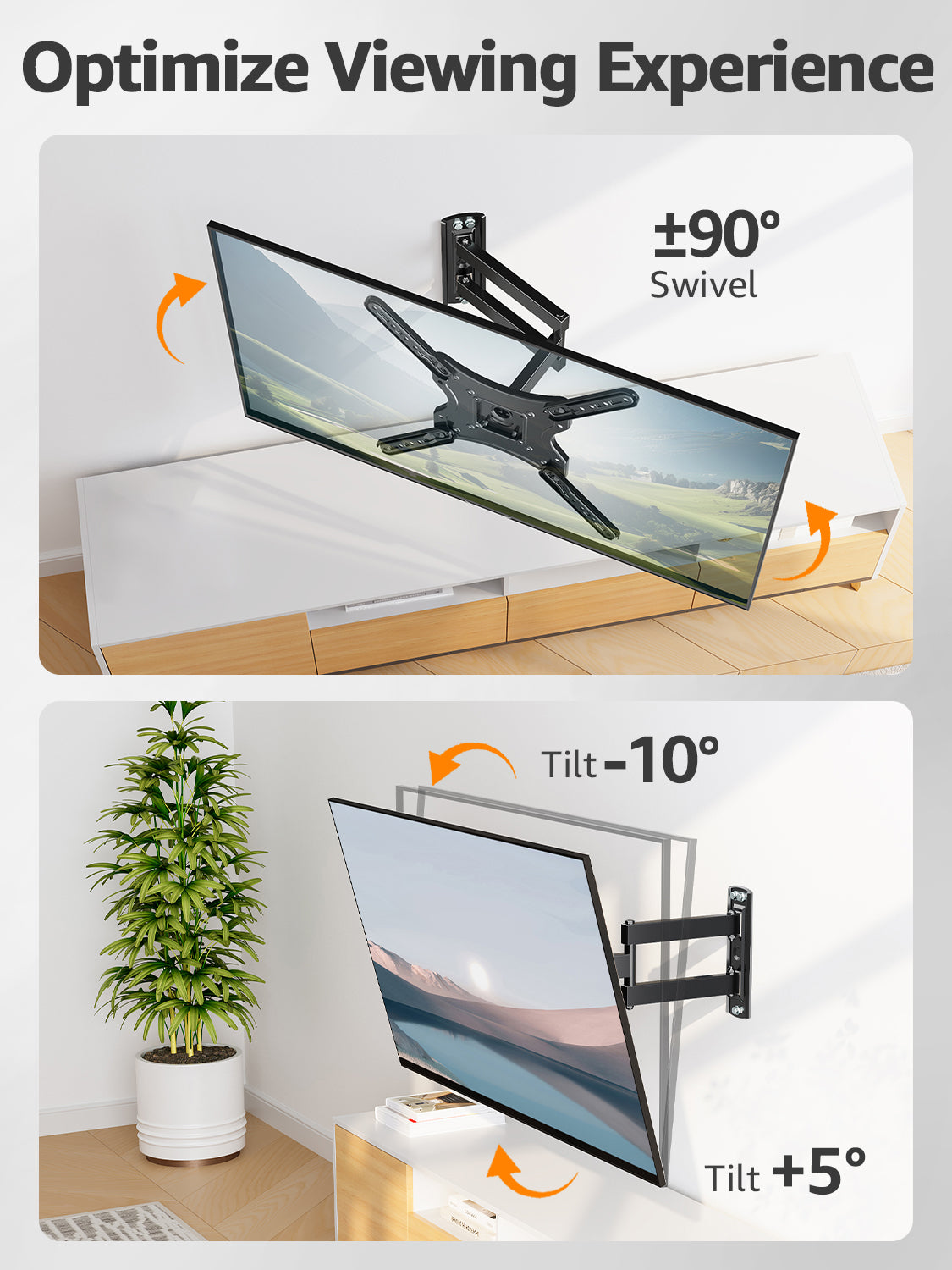 ELIVED Full Motion TV Wall Mount for Most 26-60 Inch TVs, Articulating Arms Swivel and Tilt tv Mount, Wall Mount Brackets Max VESA 400x400, Single Stud Perfect Center Design, Holds Up to 77 lbs.