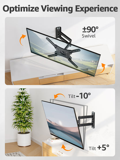 ELIVED Full Motion TV Wall Mount for Most 26-60 Inch TVs, Articulating Arms Swivel and Tilt tv Mount, Wall Mount Brackets Max VESA 400x400, Single Stud Perfect Center Design, Holds Up to 77 lbs.