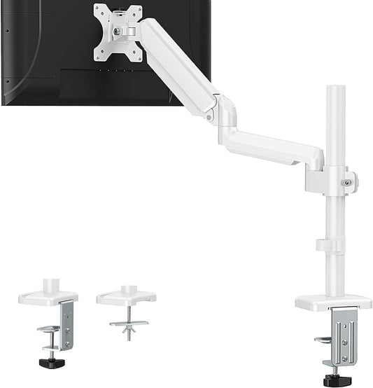 ErgoFocus Single Monitor Mount fits 13-32" Computer Screen, Heavy Duty Single Monitor Desk Mount Hold up to 19.8lbs, Height Adjustable Full Motion Gas Spring Monitor Arm, VESA Mount,White
