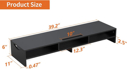 ErgoFocus Large Dual Monitor Stand Riser, 2 Tiers Monitor Riser with Cellphone Holder, Wood Monitor Riser with 3 Shelf Storage, Monitor Stand Riser for 2 Monitors, Multi Screen Stand for Home Office