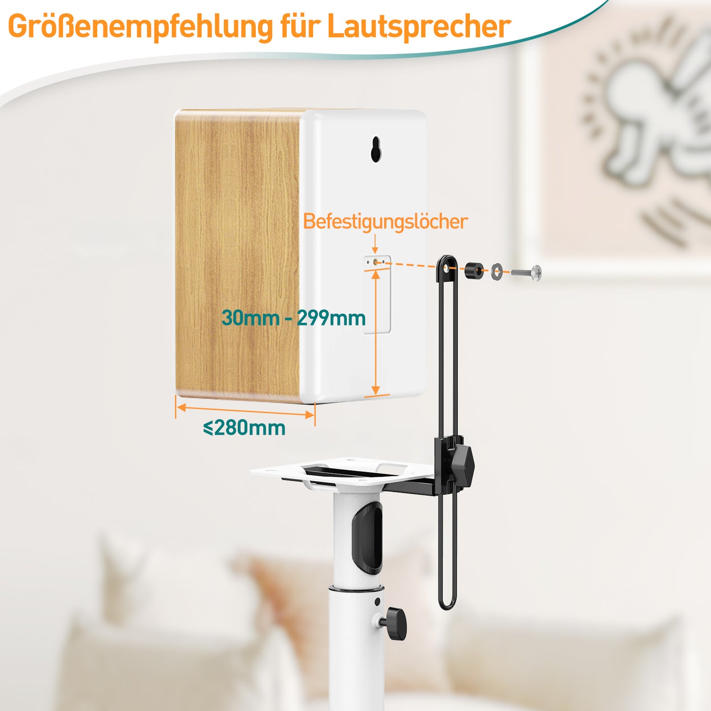 ELIVED Universal Lautsprecherständer höhenverstellbar bis 106cm, Boxenständer mit interner Kabelkanal für Regallautsprecher, 5kg Tragkraf, Weiß, 1 Paar