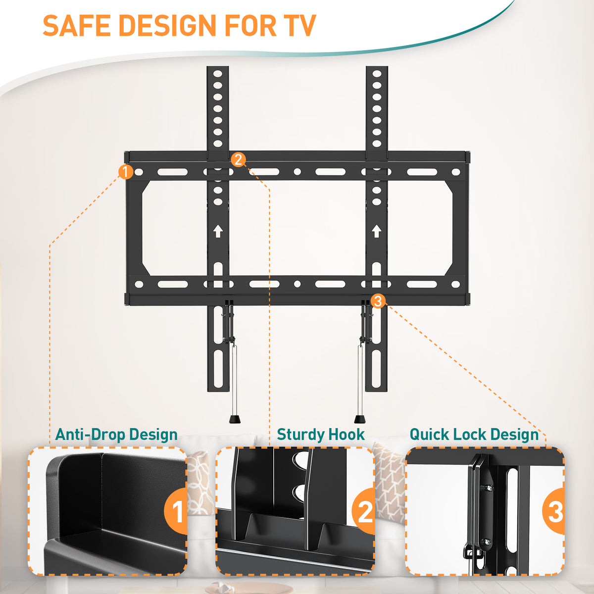 ELIVED Fixed TV Wall Bracket for Most 26-60 Inch LED, Flat or Curved TVs