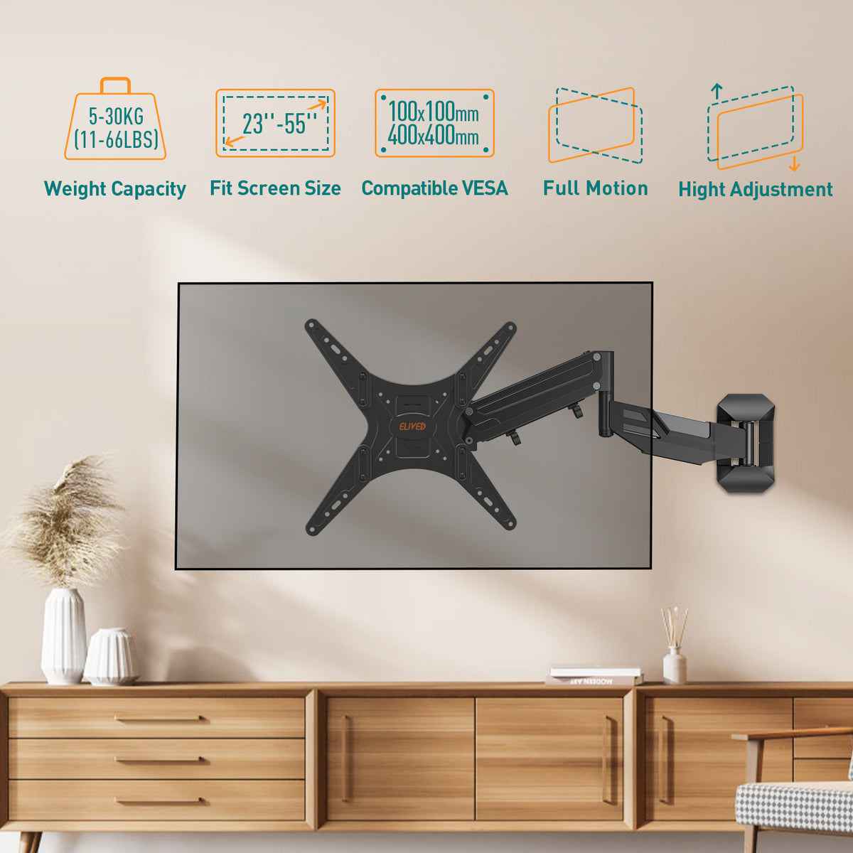 ELIVED Height Adjustable TV Wall Bracket for Most 23"-55" Flat/Curved TVs