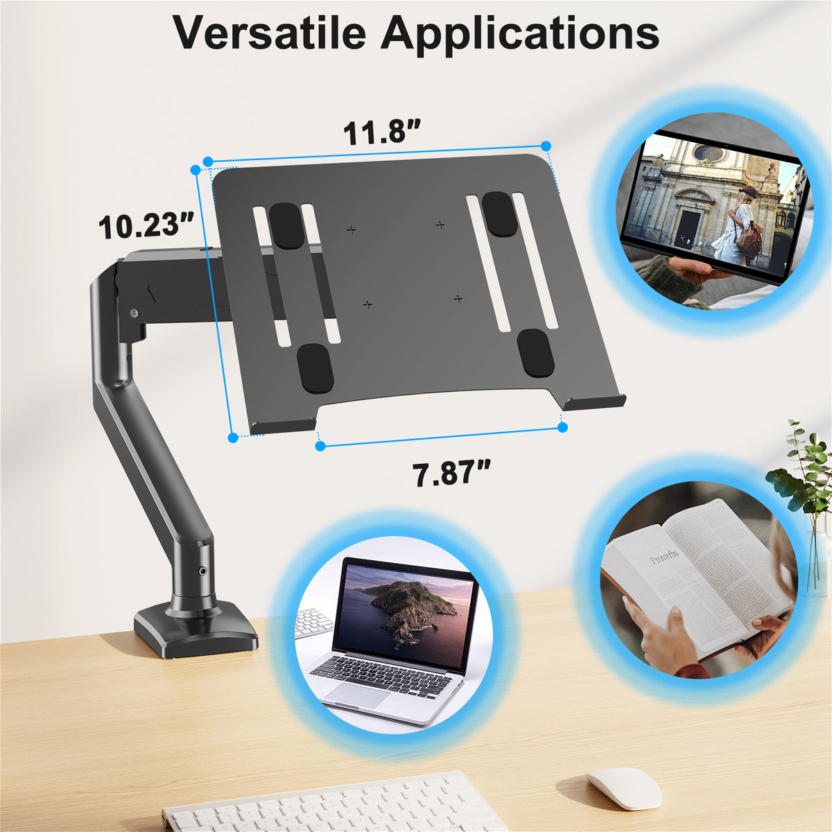 ErgoFocus  Laptop Stand Desk Mount, 2 in 1 Function, Single Monitor Mount  Fits Max 17" Notebook and 32" Computer Screen, Gas Spring Arm with Laptop Tray, Holds up to 17.6lbs
