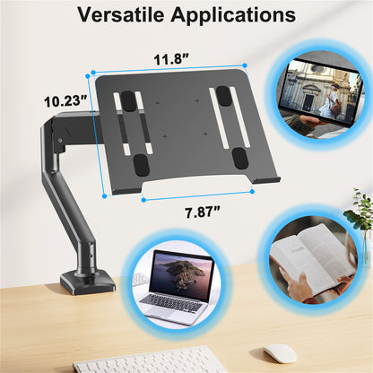 ErgoFocus  Laptop Stand Desk Mount, 2 in 1 Function, Single Monitor Mount  Fits Max 17" Notebook and 32" Computer Screen, Gas Spring Arm with Laptop Tray, Holds up to 17.6lbs