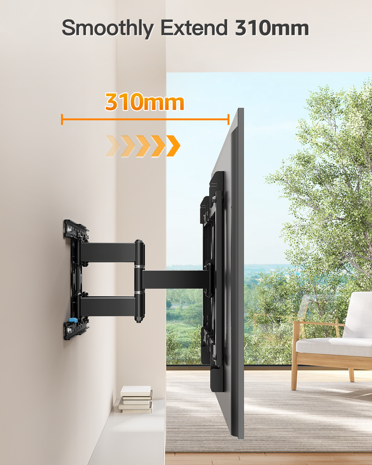 ELIVED 1.1" Ultra Slim TV Wall Bracket for 37-90 Inch TVs, Heavy Duty TV Bracket 60kg, Full Motion Articulating TV Wall Mount, Max VESA 600x400mm, Fits 16" Wood Studs