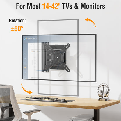 ELIVED Long Arm TV Wall Mount for Most 14-42 Inch tvs & Monitors, 21.7 Inch Long Extension TV Mount Swivel and Tilt, Full Motion Wall Mount tv Bracket Fit Max VESA 200x200mm, Holds up to 44 lbs