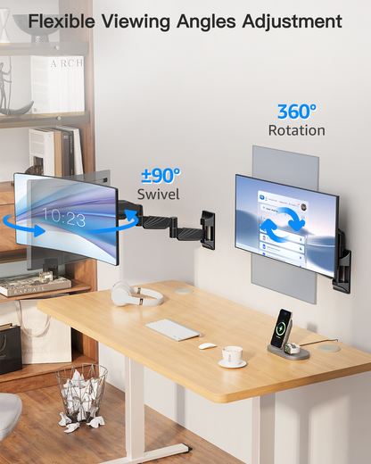 ErgoFocus Long Arm Monitor Wall Mount for Max 32 inch Computer Screen, Extra Long Adjustable Single Wall Mount Monitor Arm, Full Motion Vesa Wall Bracket 100x100, Hold up to 17.6lbs, Black