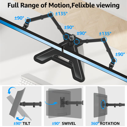 HOMOUNT Dual Monitor Stand, Freestanding & Height Adjustable Monitor Desk Mount, VESA Mount Computer Monitor Stand for 2 Screens, up to 27 inches