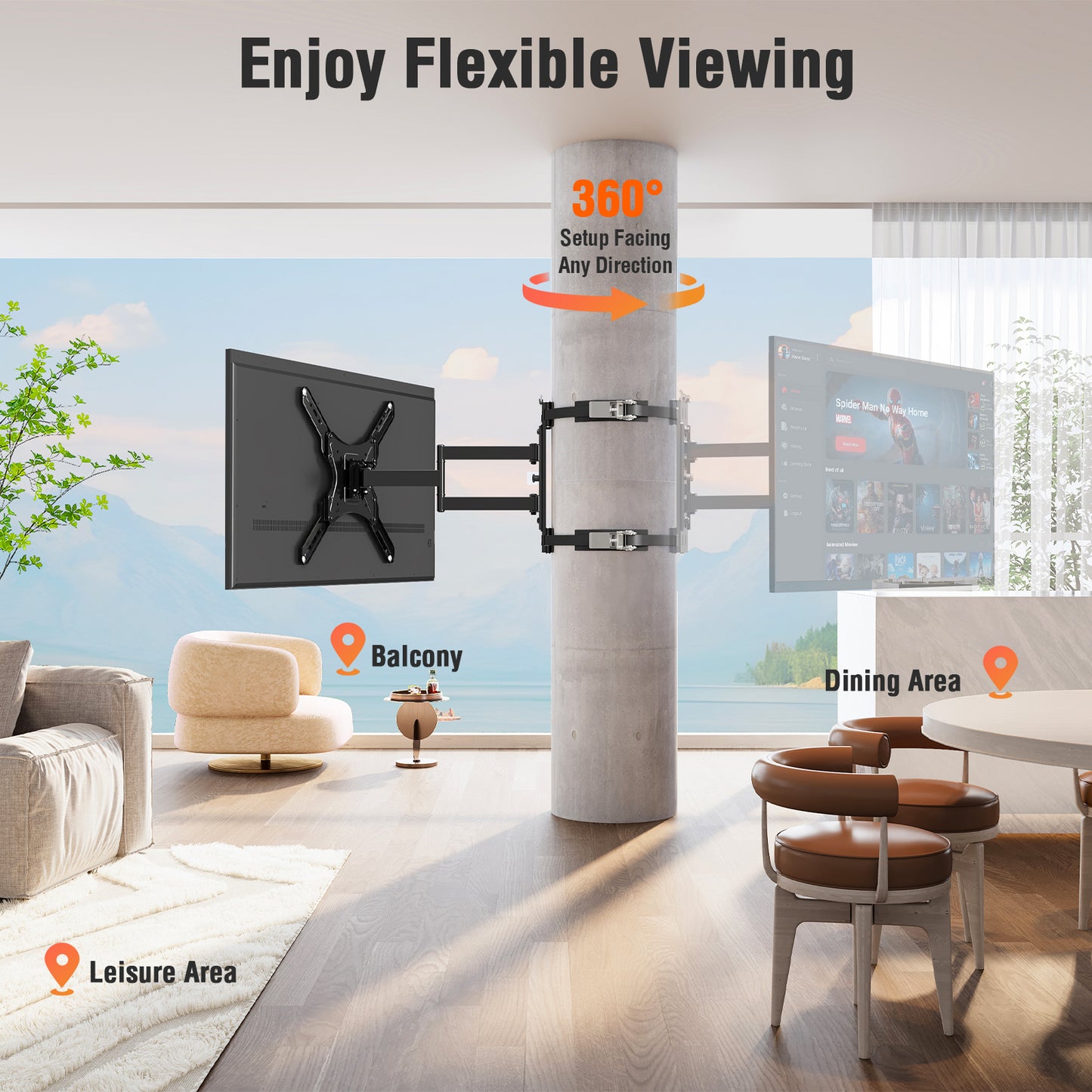 ELIVED Pillar TV Mount for Most 26"-60" TVs, Column TV Mount for Gazebo Patio Pergola, No Drill Full Motion tv Bracket Swivel and Tilt, Fits Multi-Shaped Poles, Max VESA 400x400mm, 77 Lbs. YD0084