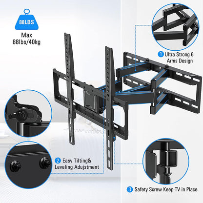 HOMOUNT Full Motion TV Wall Mount, TV Mount for Most 26-65 Inch Flat/Curved TVs, Wall Mount TVs Bracket with Dual Swivel Articulating Arm, Fit 8“ 12” 16" Wood Stud, Max VESA 400x400mm up to 88 LBS