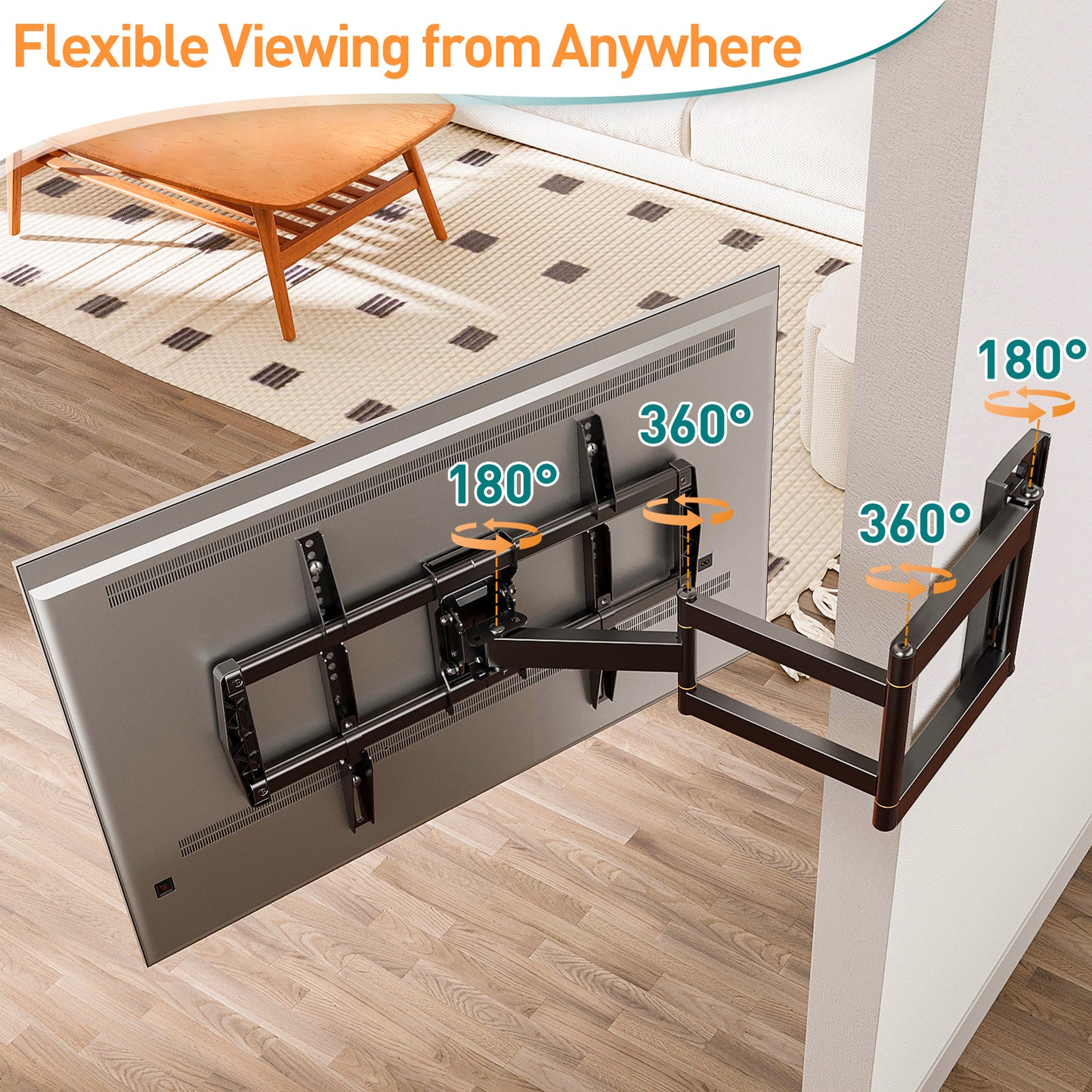 ELIVED 762mm Long Arm TV Wall bracket for Most 42-75 Inch TVs, Long Extension Corner TV Mount, Full Motion Wall Mount Bracket Swivel and Tilt, Holds up to 45KG. Max VESA 600x400mm