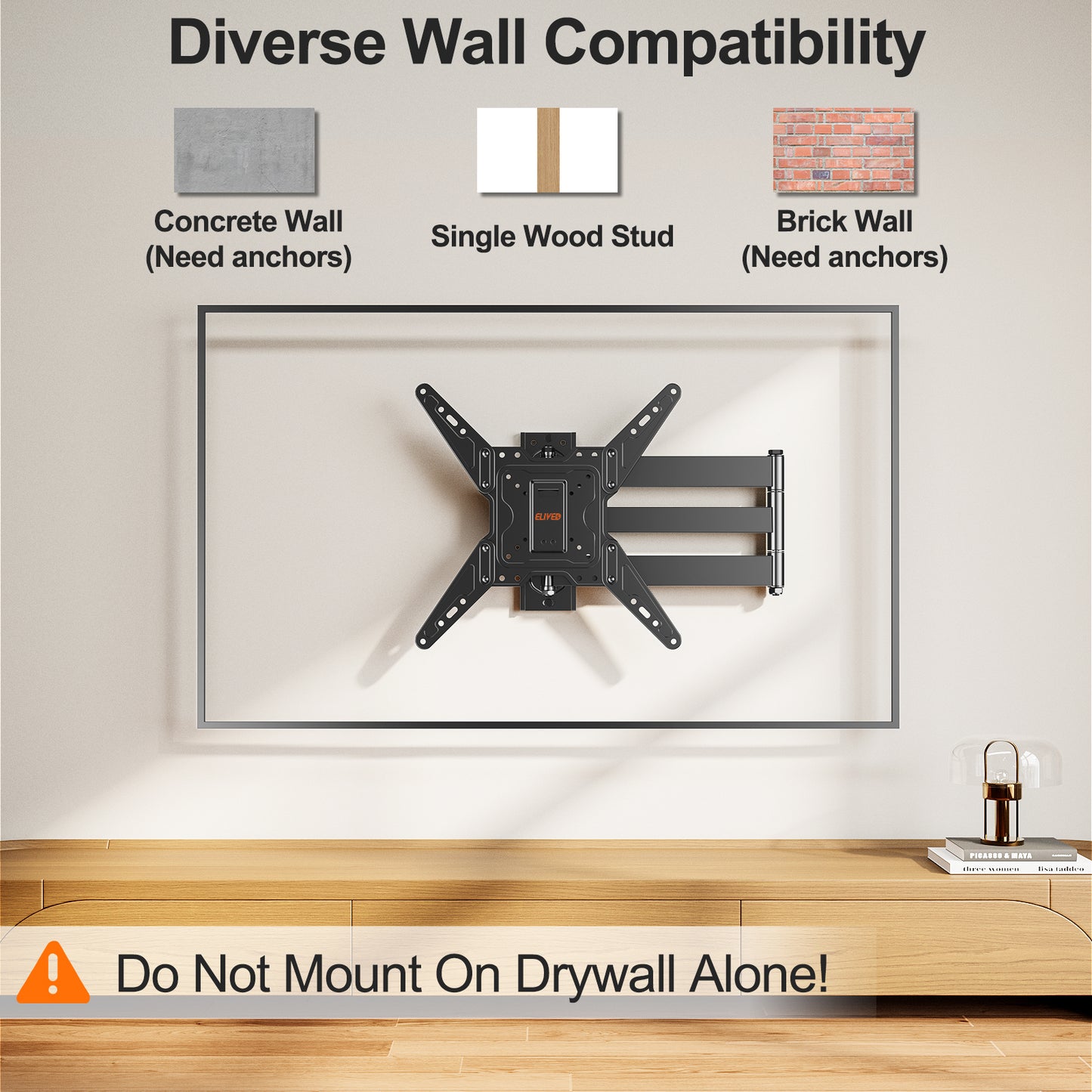 ELIVED 31.3 Inch Long Arm TV Mount for Most 32-65 Inch TVs YD1035