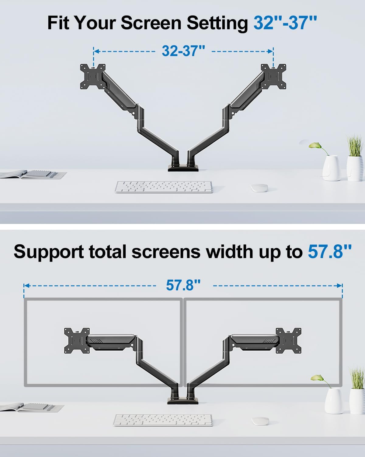 ErgoFocus Dual Monitor Mount Full Motion Monitor Desk Mounts Gas Spring Monitor Stand