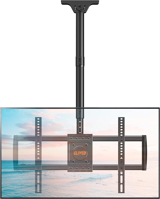 ELIVED Ceiling TV Mount for Most 37-75 Inch LED, LCD OLED Flat Curved TVs, Height Adjustable Full Motion TV Mount, Hanging TV Bracket Swivel and Tilt, Holds up to 110 lbs, Max VESA 600x400mm YD3016