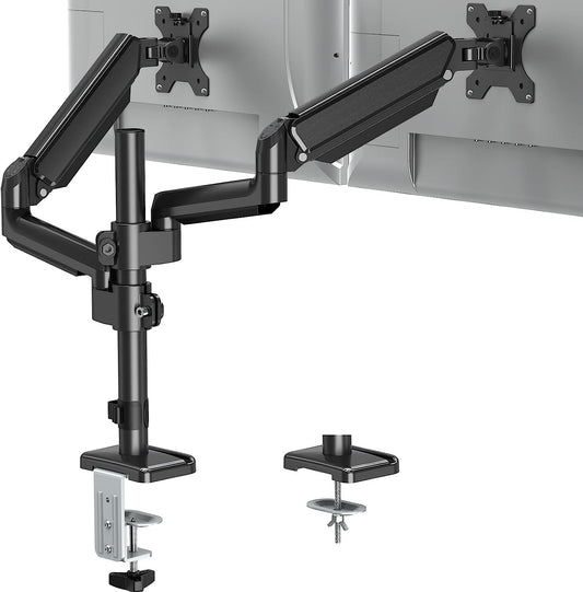 ErgoFocus Dual Monitor Mount for 13 to 32" Computer Screen, Gas Spring Monitor Stands for 2 Monitors Hold up to 19.8lbs Each, Height Adjustable Dual Monitor Desk Mount, VESA Mount 75x75/100x100 mm