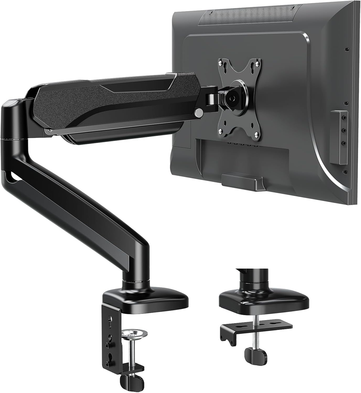 DreamAxis Single Monitor Desk Mount, Adjustable Gas Spring Monitor Arm Support Max 32 Inch, 4.4-17.6lbs Screen, Computer Monitor Stand Holder with Clamp/Grommet Mounting Base, VESA Mount Bracket, MU0004