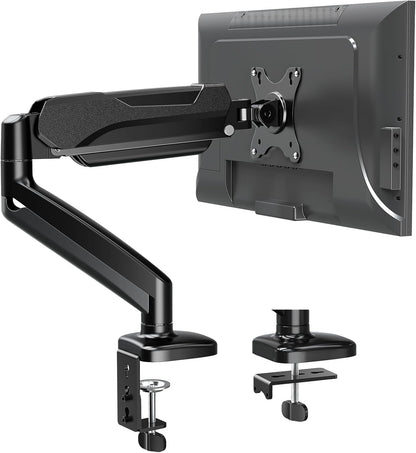 DreamAxis Single Monitor Desk Mount, Adjustable Gas Spring Monitor Arm Support Max 32 Inch, 4.4-17.6lbs Screen, Computer Monitor Stand Holder with Clamp/Grommet Mounting Base, VESA Mount Bracket, MU0004