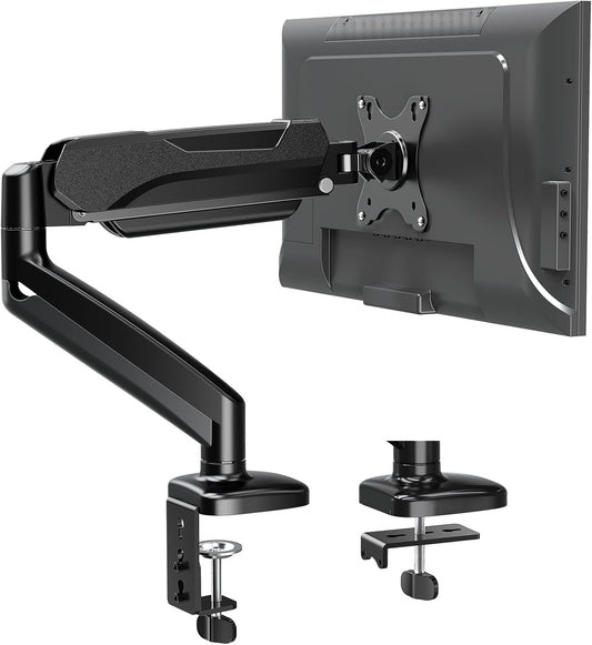 DreamAxis Single Monitor Desk Mount, Adjustable Gas Spring Monitor Arm Support Max 32 Inch, 4.4-17.6lbs Screen, Computer Monitor Stand Holder with Clamp/Grommet Mounting Base, VESA Mount Bracket, MU0004